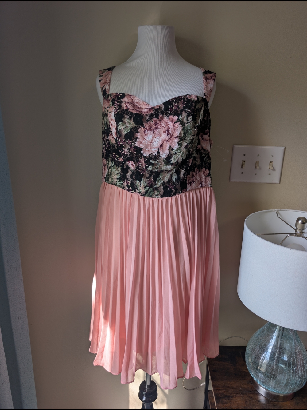Ever Pretty Floral Bodice Pink Pleated Midi Dress